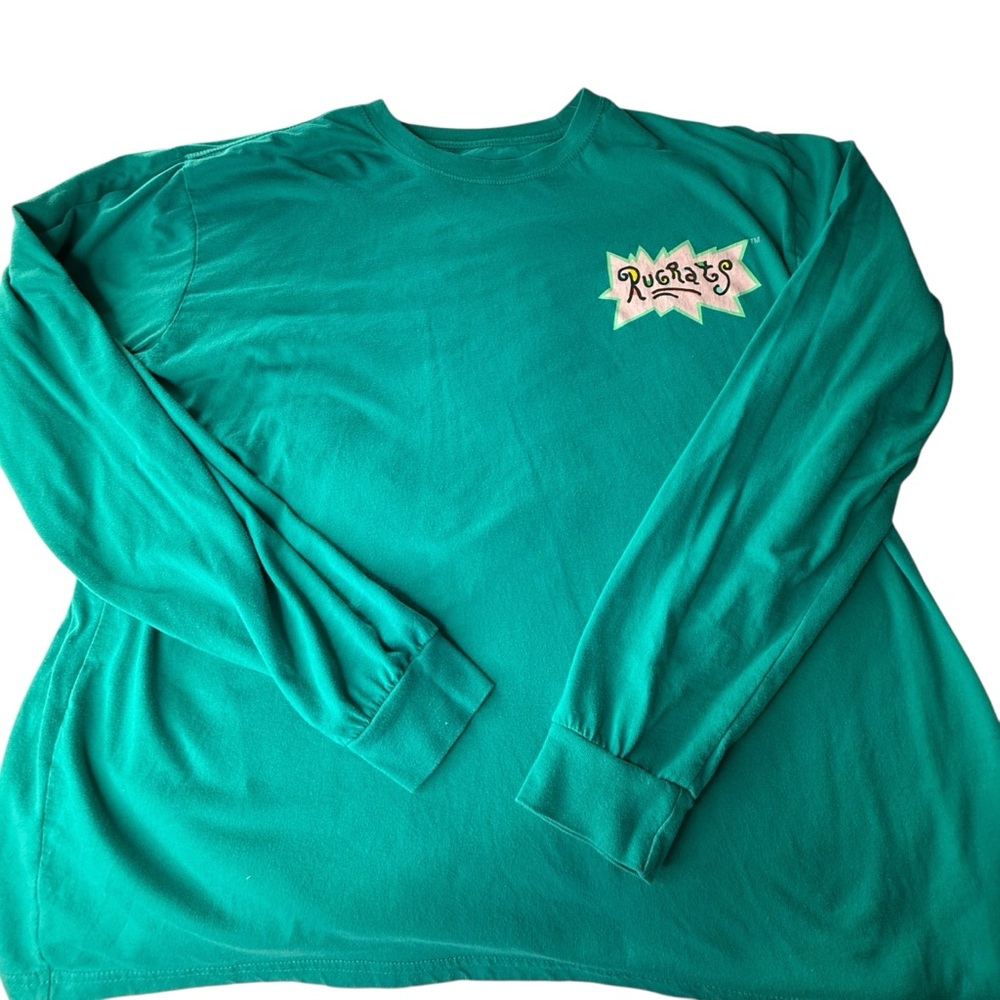 Rugrats Nickelodeon Graphic Long Sleeve T-Shirt Teal Green Reptar Tommy Chuckie